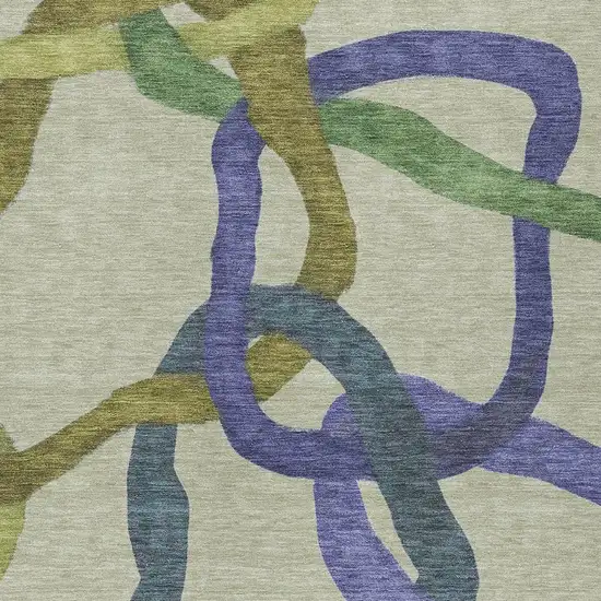 Artichoke Green Purple And Khaki Abstract Washable Indoor Outdoor Area Rug Photo 2