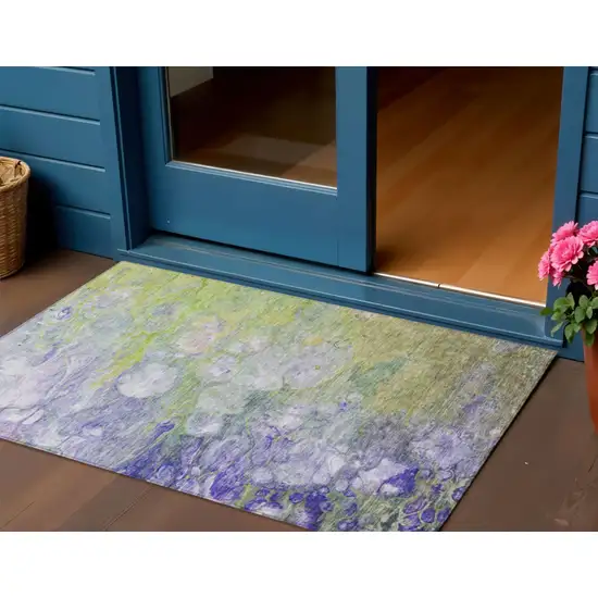 Artichoke Green Purple And Lilac Abstract Washable Indoor Outdoor Area Rug Photo 1