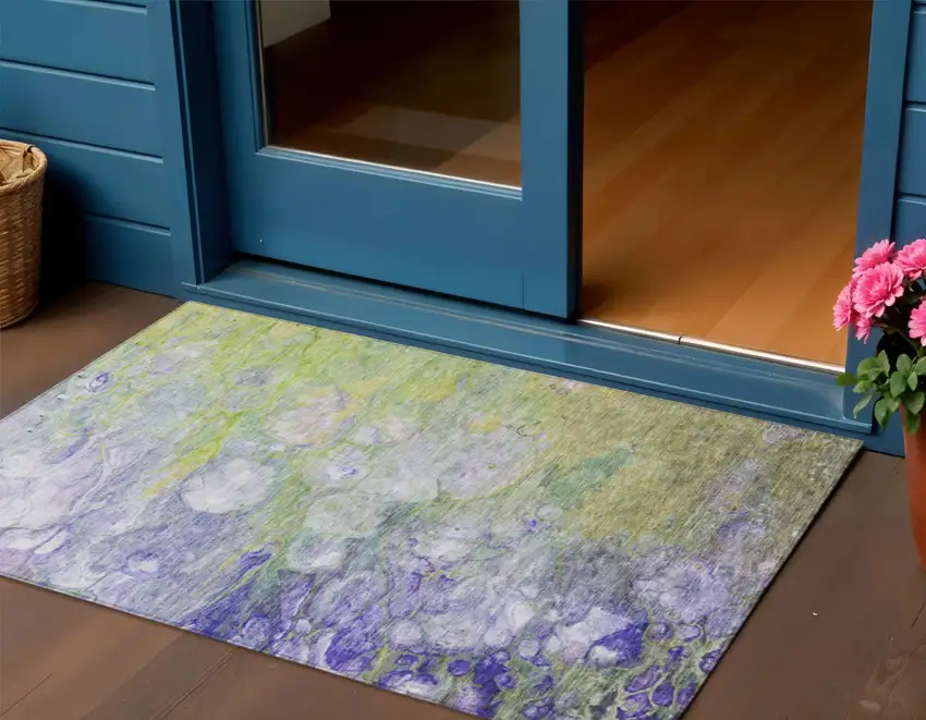 Artichoke Green Purple And Lilac Abstract Washable Indoor Outdoor Area Rug Photo 1