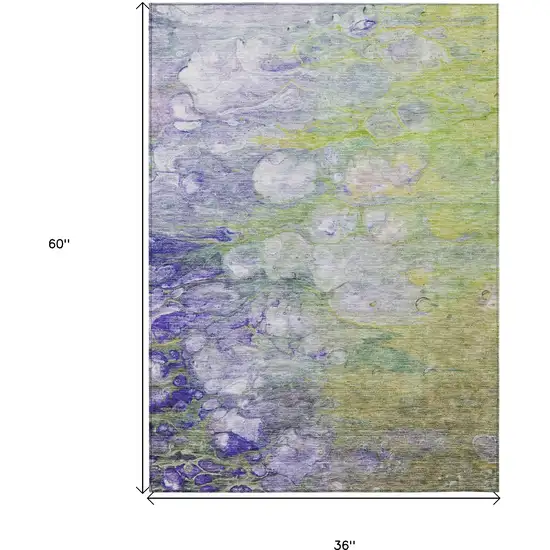 Artichoke Green Purple And Lilac Abstract Washable Indoor Outdoor Area Rug Photo 3