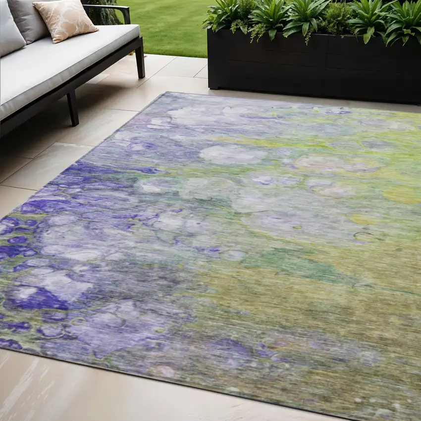 Artichoke Green Purple And Lilac Abstract Washable Indoor Outdoor Area Rug Photo 1