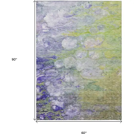 Artichoke Green Purple And Lilac Abstract Washable Indoor Outdoor Area Rug Photo 3