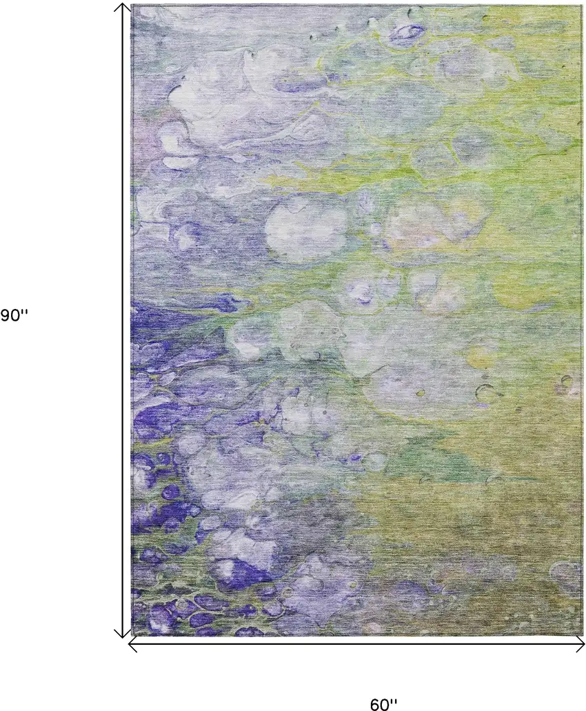 Artichoke Green Purple And Lilac Abstract Washable Indoor Outdoor Area Rug Photo 3