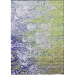 Photo of Artichoke Green Purple And Lilac Abstract Washable Indoor Outdoor Area Rug