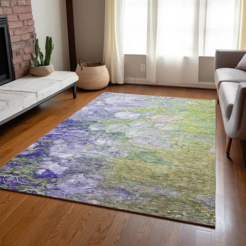 Artichoke Green Purple And Lilac Abstract Washable Indoor Outdoor Area Rug Photo 9