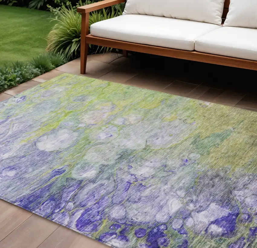 Artichoke Green Purple And Lilac Abstract Washable Indoor Outdoor Area Rug Photo 1