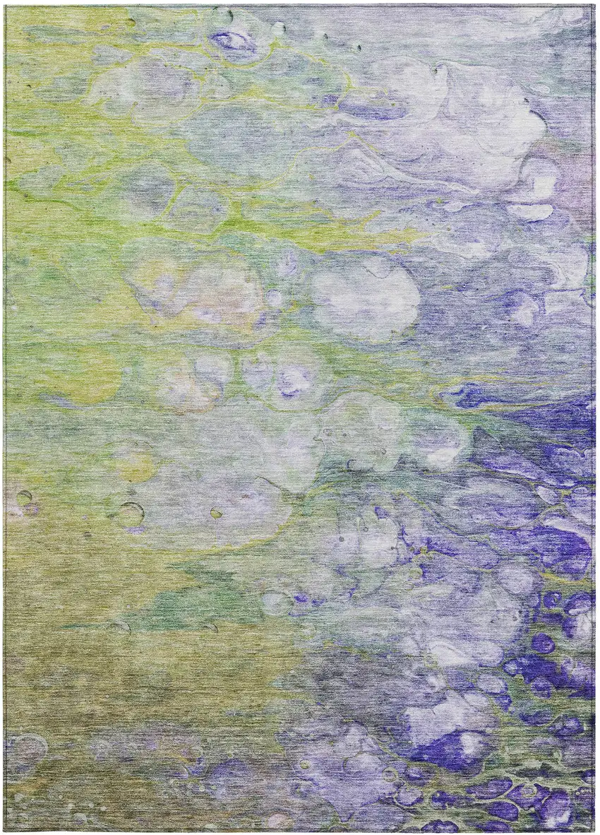 Artichoke Green Purple And Lilac Abstract Washable Indoor Outdoor Area Rug Photo 6