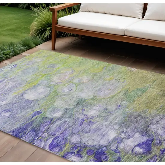 Artichoke Green Purple And Lilac Abstract Washable Indoor Outdoor Area Rug Photo 1