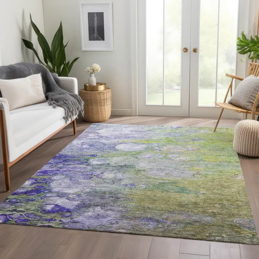 Artichoke Green Purple And Lilac Abstract Washable Indoor Outdoor Area Rug Photo 8