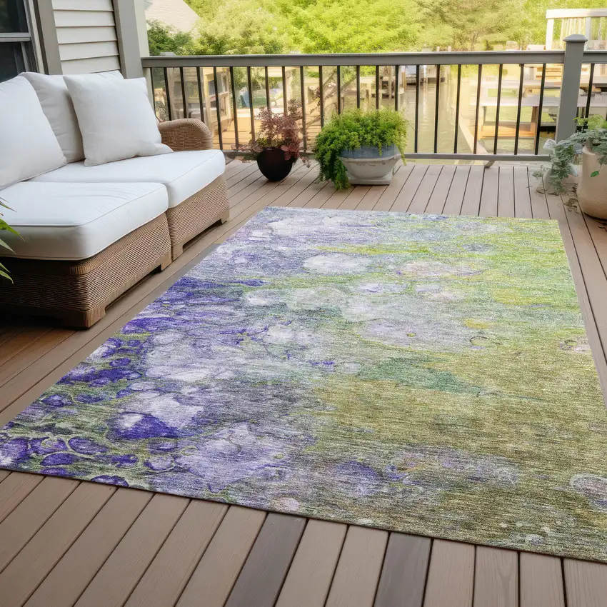Artichoke Green Purple And Lilac Abstract Washable Indoor Outdoor Area Rug Photo 7