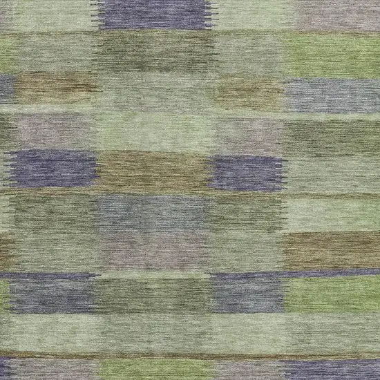 Artichoke Green Purple And Taupe Striped Washable Area Rug With UV Protection Photo 2