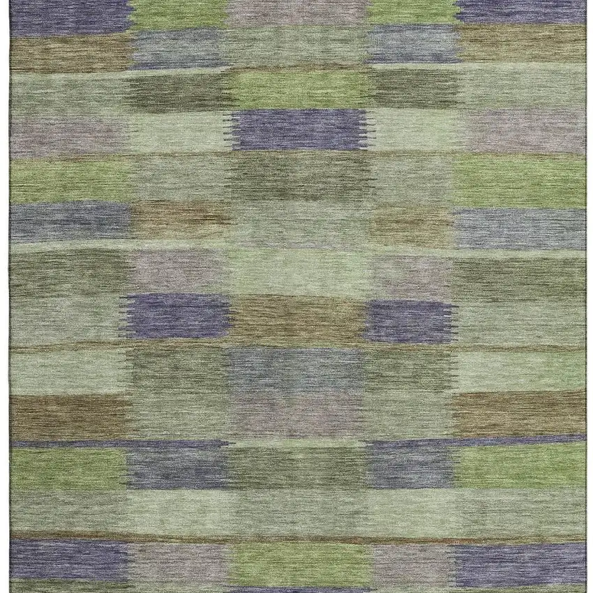 Artichoke Green Purple And Taupe Striped Washable Area Rug With UV Protection Photo 3