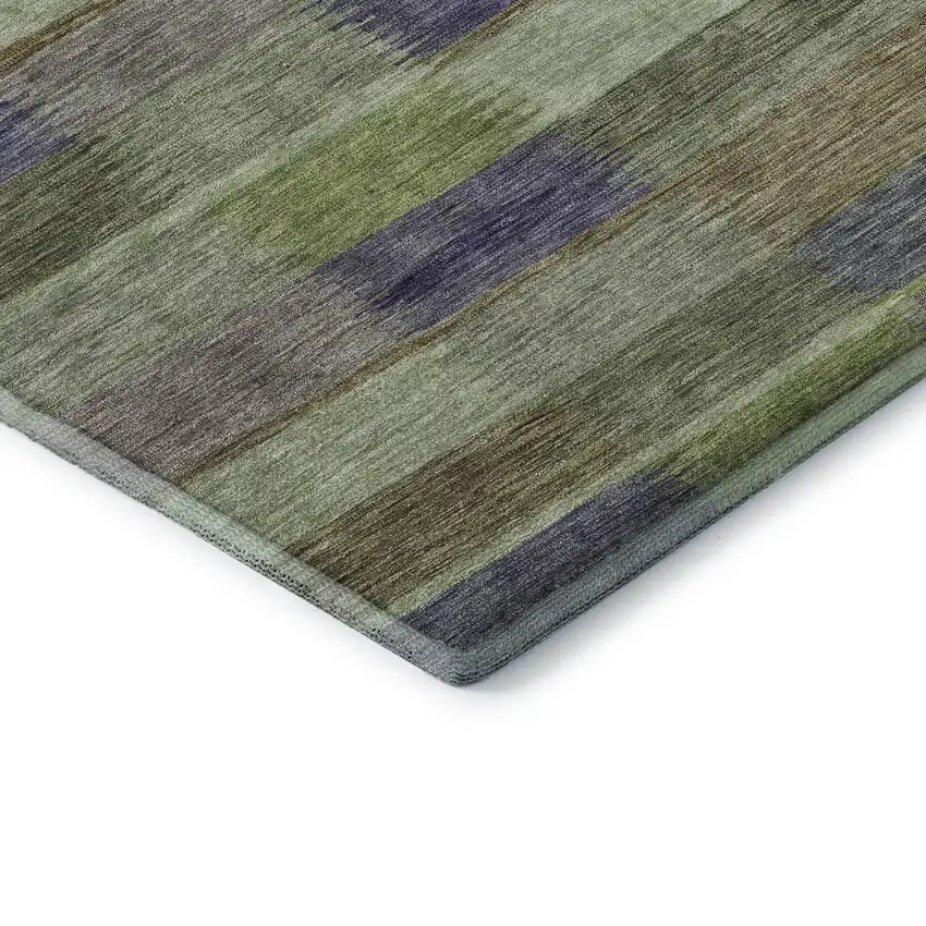Artichoke Green Purple And Taupe Striped Washable Area Rug With UV Protection Photo 6