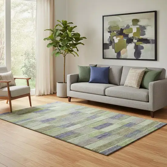 Artichoke Green Purple And Taupe Striped Washable Area Rug With UV Protection Photo 2