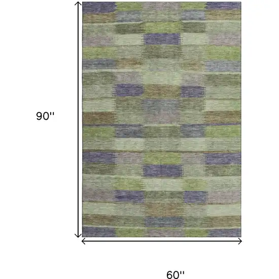 Artichoke Green Purple And Taupe Striped Washable Area Rug With UV Protection Photo 9