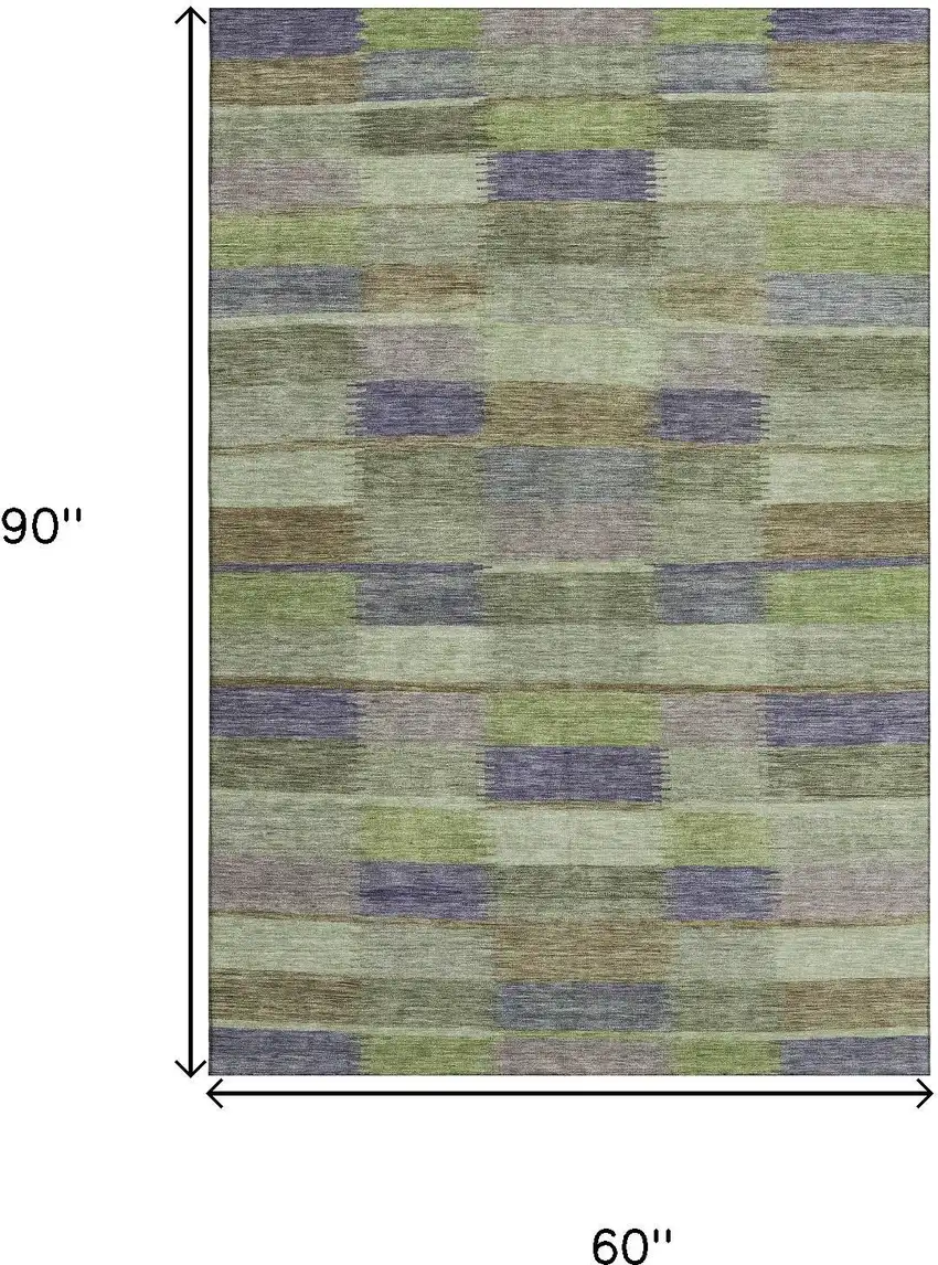Artichoke Green Purple And Taupe Striped Washable Area Rug With UV Protection Photo 9