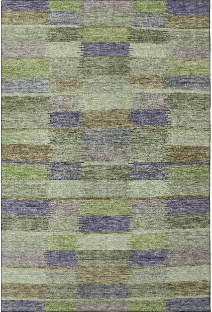 Artichoke Green Purple And Taupe Striped Washable Area Rug With UV Protection Photo 2