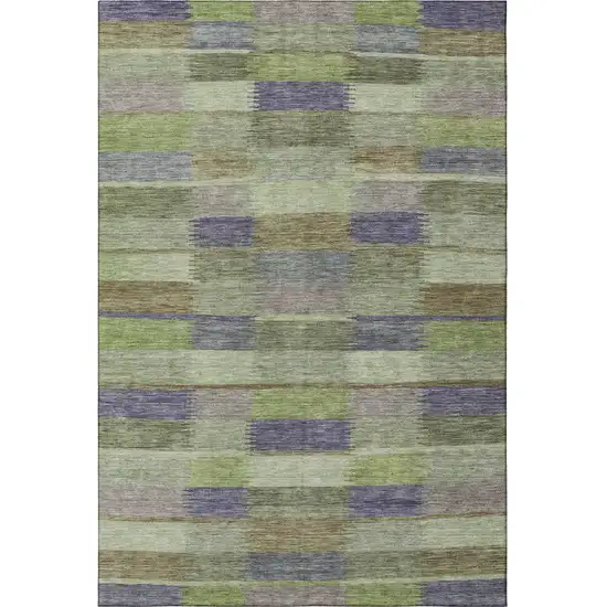 Artichoke Green Purple And Taupe Striped Washable Area Rug With UV Protection Photo 2
