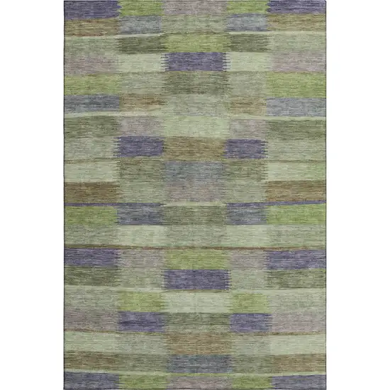 Artichoke Green Purple And Taupe Striped Washable Area Rug With UV Protection Photo 1