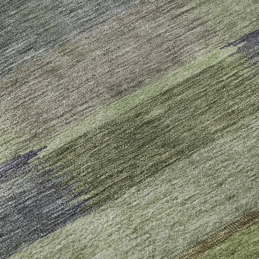 Artichoke Green Purple And Taupe Striped Washable Area Rug With UV Protection Photo 9