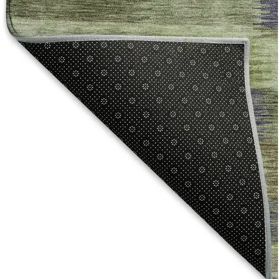 Artichoke Green Purple And Taupe Striped Washable Area Rug With UV Protection Photo 6
