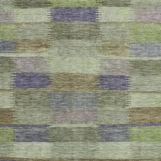 Artichoke Green Purple And Taupe Striped Washable Area Rug With UV Protection Photo 2