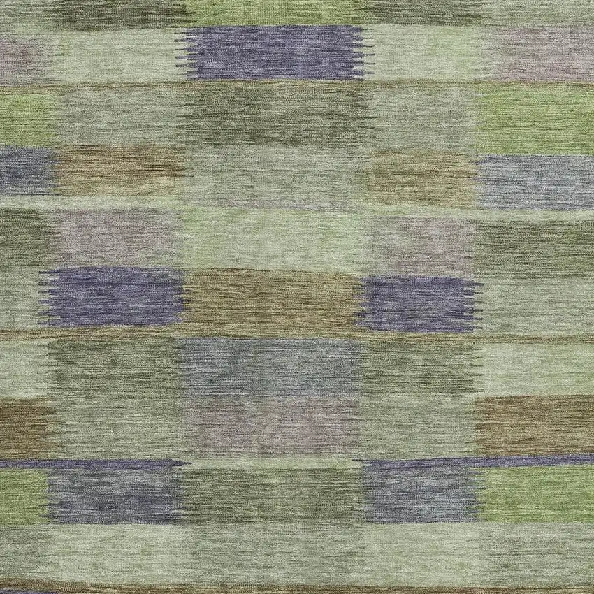 Artichoke Green Purple And Taupe Striped Washable Area Rug With UV Protection Photo 2