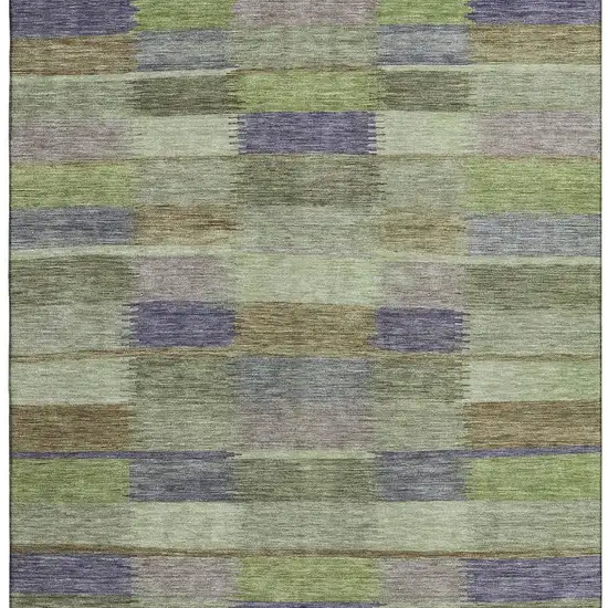 Artichoke Green Purple And Taupe Striped Washable Area Rug With UV Protection Photo 3