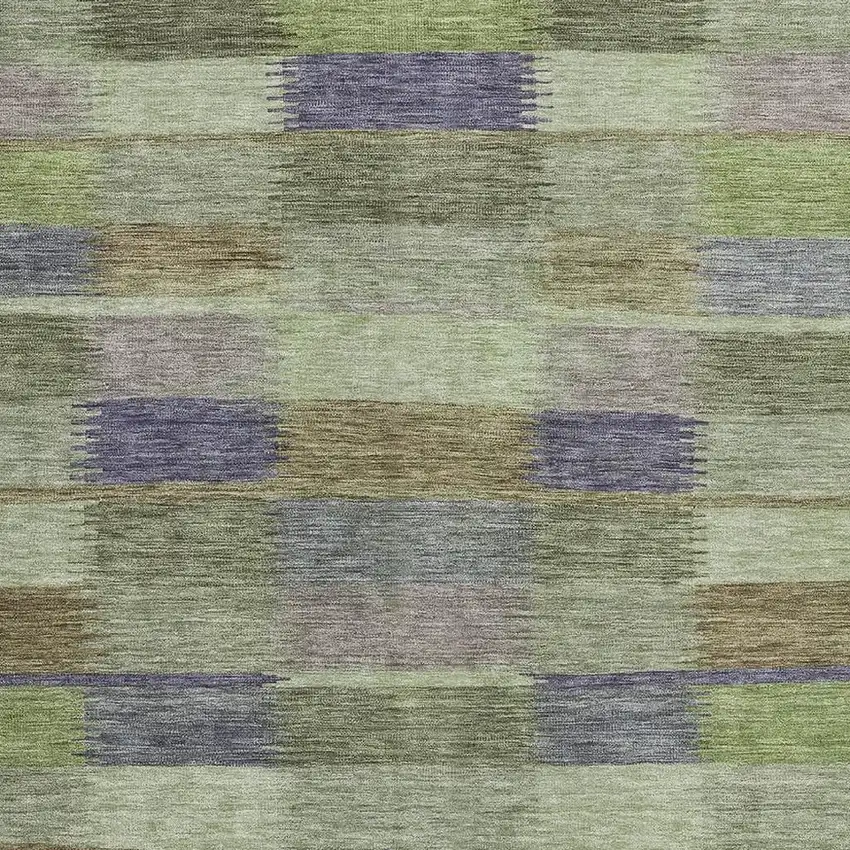 Artichoke Green Purple And Taupe Striped Washable Area Rug With UV Protection Photo 2
