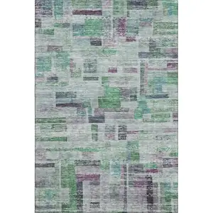 Photo of Artichoke Green Purple And Teal Striped Washable Area Rug With UV Protection