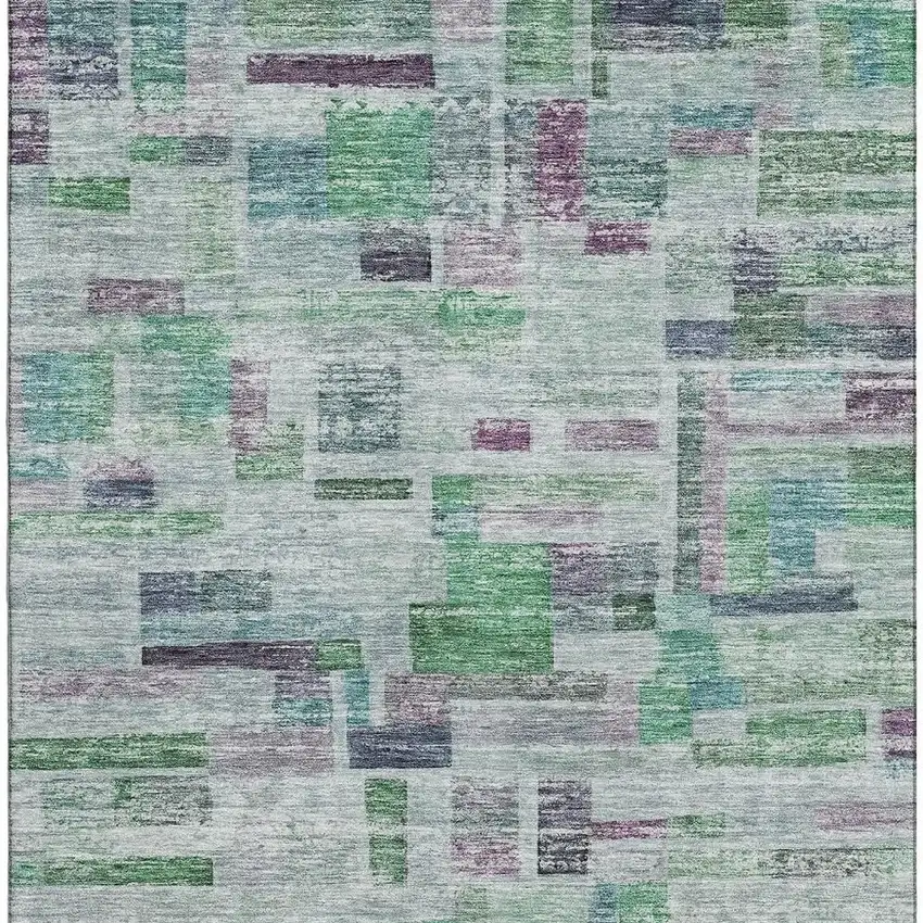 Artichoke Green Purple And Teal Striped Washable Area Rug With UV Protection Photo 3