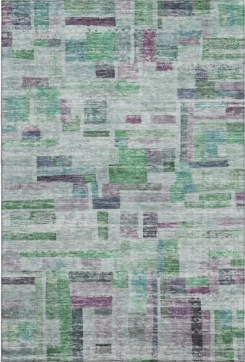 Artichoke Green Purple And Teal Striped Washable Area Rug With UV Protection Photo 1