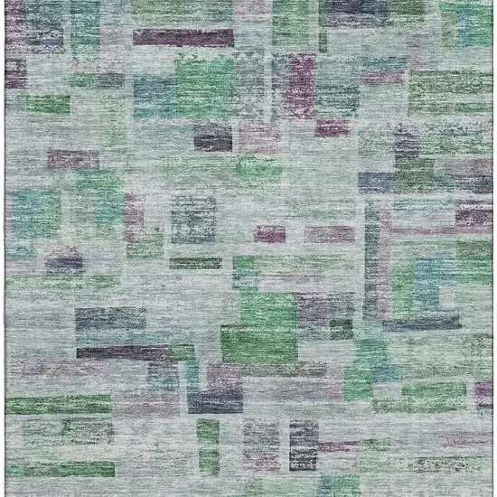 Artichoke Green Purple And Teal Striped Washable Area Rug With UV Protection Photo 2