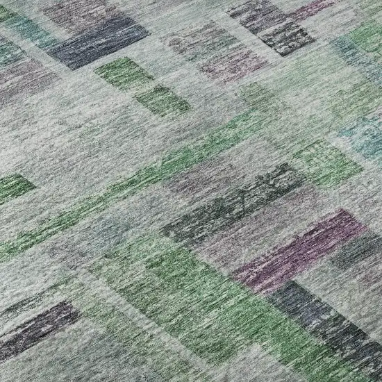 Artichoke Green Purple And Teal Striped Washable Area Rug With UV Protection Photo 9