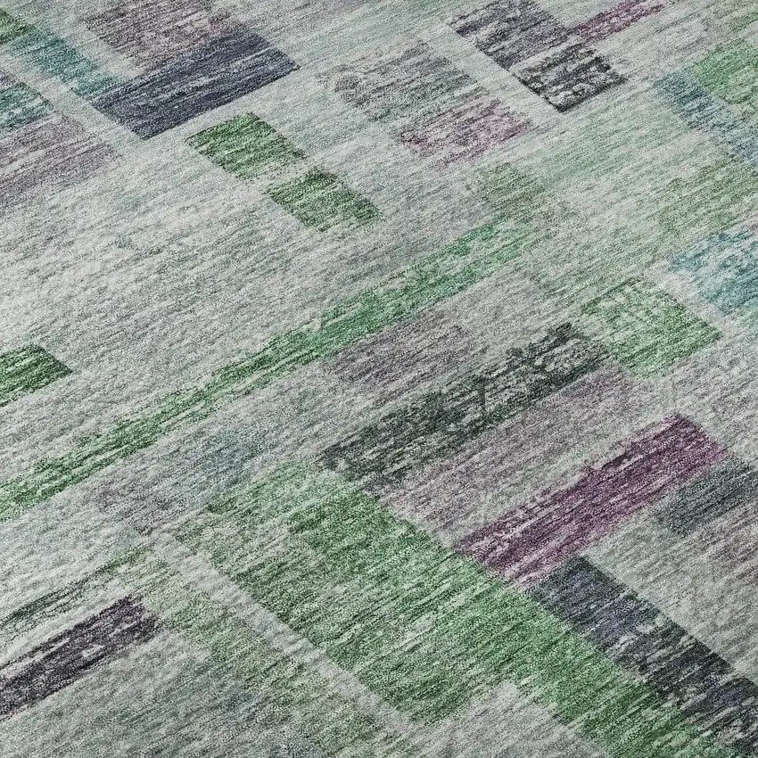 Artichoke Green Purple And Teal Striped Washable Area Rug With UV Protection Photo 9