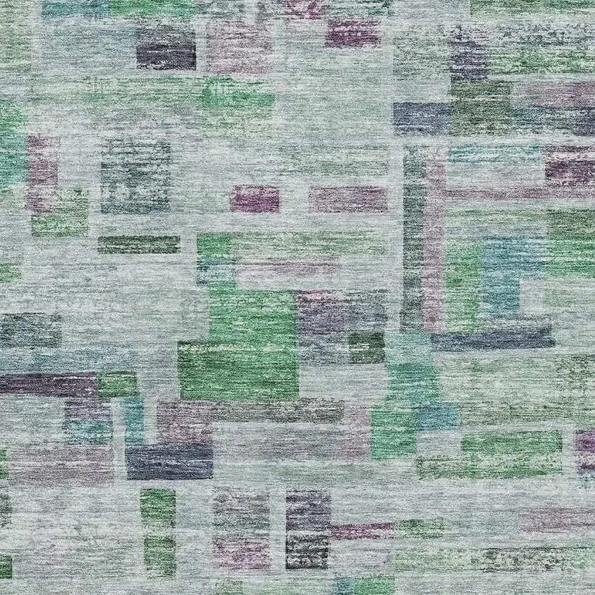 Artichoke Green Purple And Teal Striped Washable Area Rug With UV Protection Photo 2
