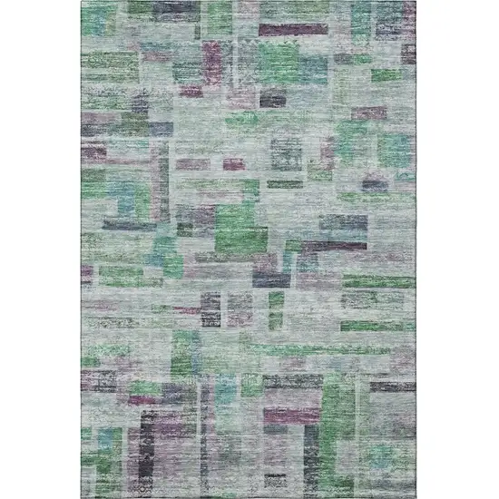 Artichoke Green Purple And Teal Striped Washable Area Rug With UV Protection Photo 3