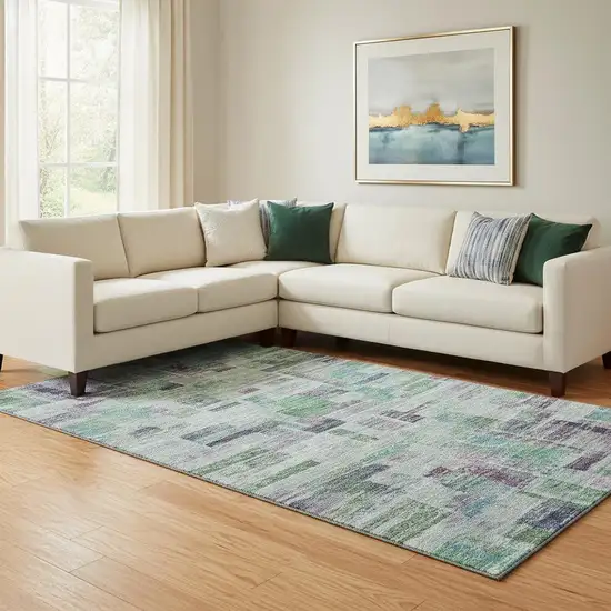 Artichoke Green Purple And Teal Striped Washable Area Rug With UV Protection Photo 2