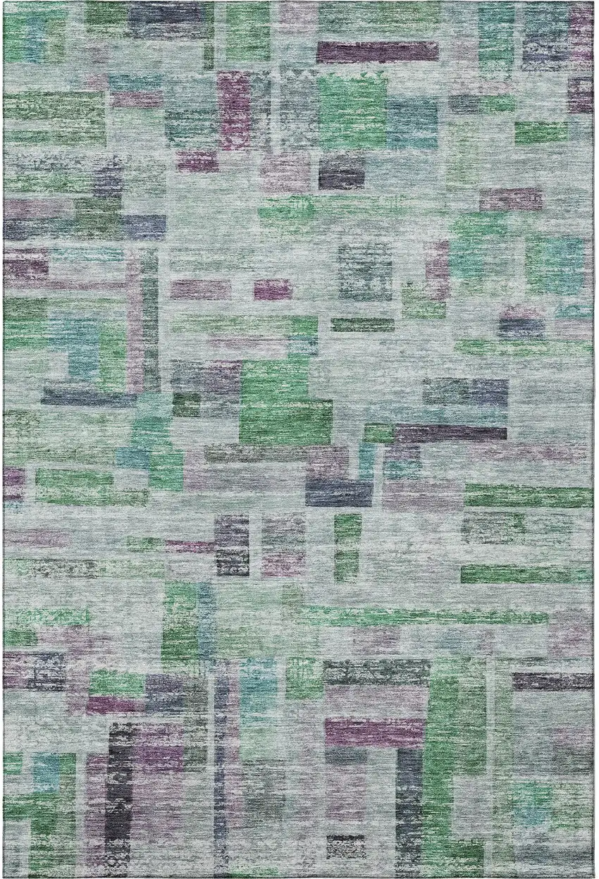 Artichoke Green Purple And Teal Striped Washable Area Rug With UV Protection Photo 3
