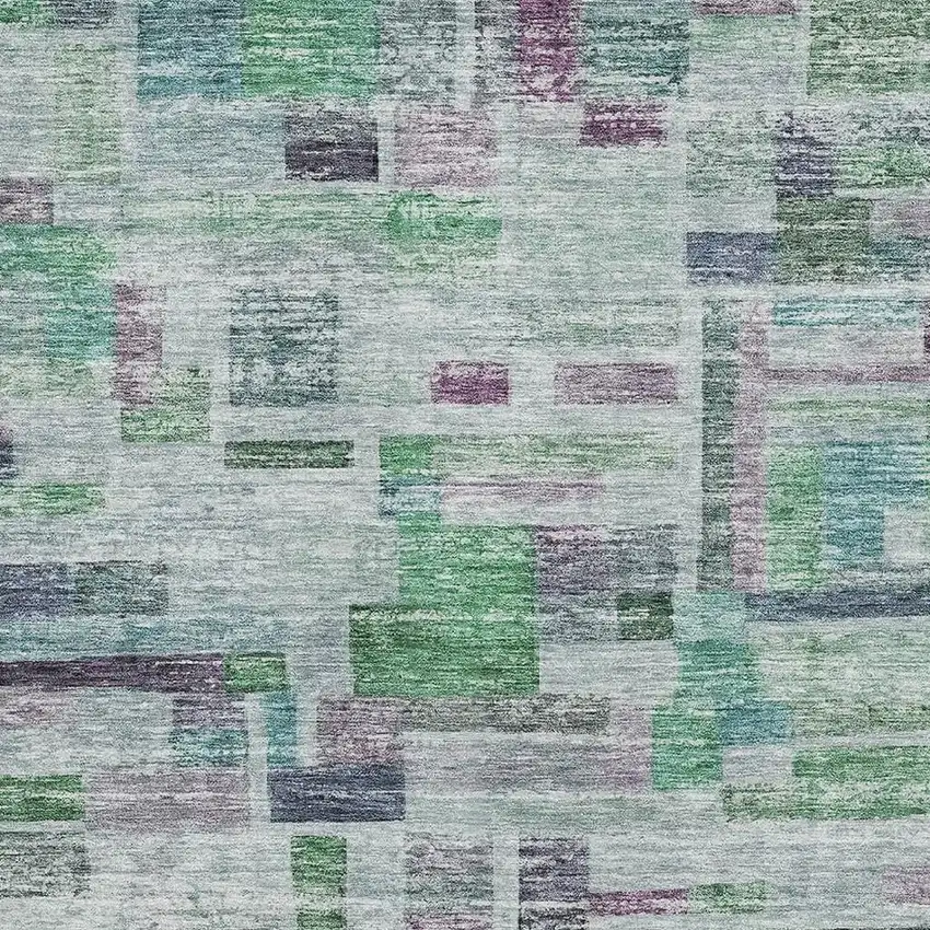 Artichoke Green Purple And Teal Striped Washable Area Rug With UV Protection Photo 2