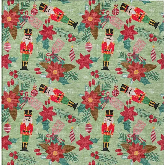 Artichoke Green Red Black Pink And Brown Floral Washable Indoor Outdoor Area Rug Photo 8