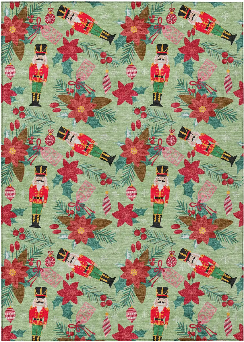 Artichoke Green Red Black Pink And Brown Floral Washable Indoor Outdoor Area Rug Photo 8