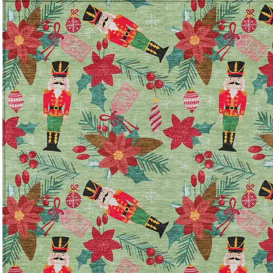 Artichoke Green Red Black Pink And Brown Floral Washable Indoor Outdoor Area Rug Photo 9