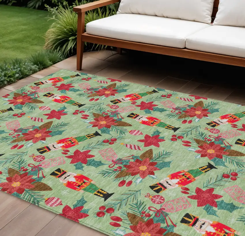 Artichoke Green Red Black Pink And Brown Floral Washable Indoor Outdoor Area Rug Photo 2