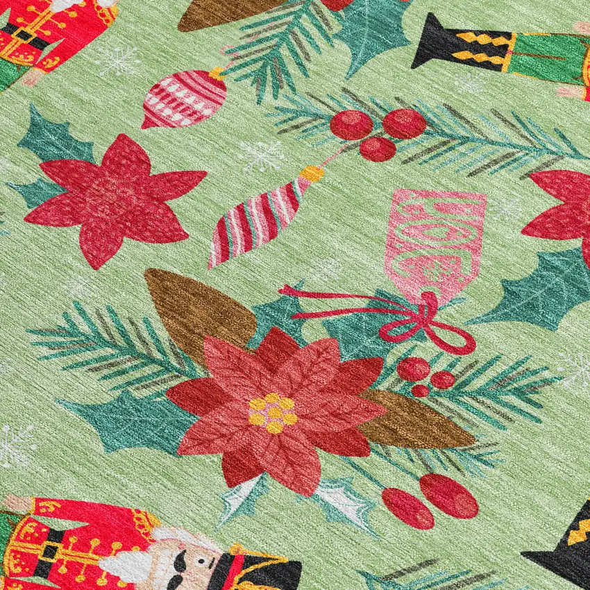 Artichoke Green Red Black Pink And Brown Floral Washable Indoor Outdoor Area Rug Photo 3