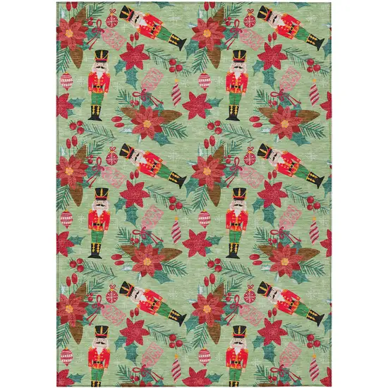 Artichoke Green Red Black Pink And Brown Floral Washable Indoor Outdoor Area Rug Photo 7