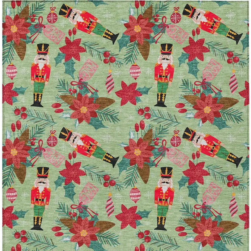 Artichoke Green Red Black Pink And Brown Floral Washable Indoor Outdoor Area Rug Photo 8