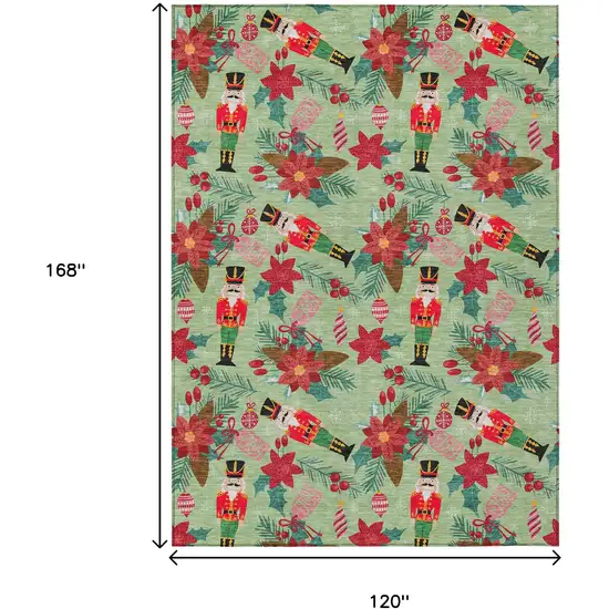 Artichoke Green Red Black Pink And Brown Floral Washable Indoor Outdoor Area Rug Photo 9