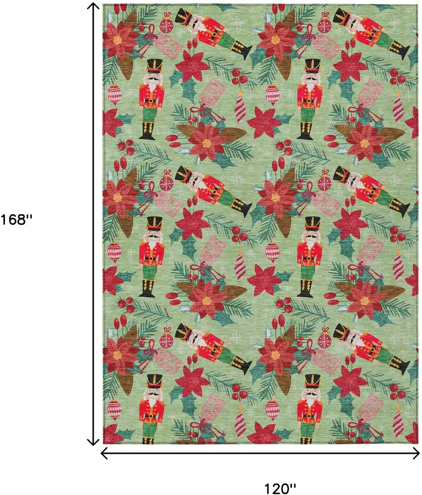 Artichoke Green Red Black Pink And Brown Floral Washable Indoor Outdoor Area Rug Photo 9