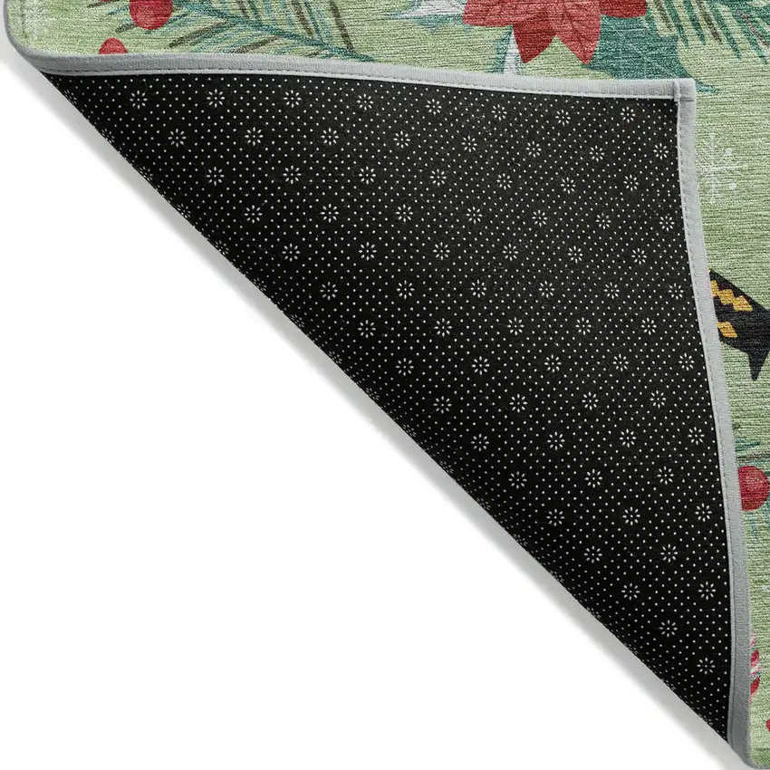 Artichoke Green Red Black Pink And Brown Floral Washable Indoor Outdoor Area Rug Photo 7